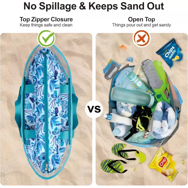 Fcolor Waterproof Beach Bags for Women  Machine Washable Travel Tote Bag with Zipper Packable for Beach Cruise SwimBlue