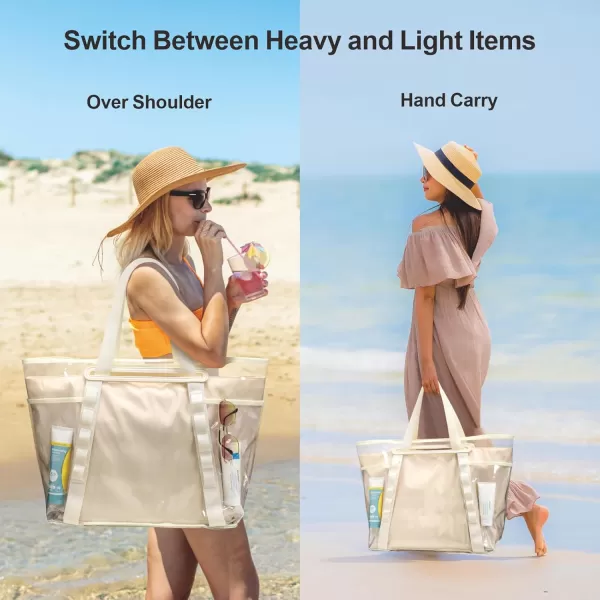 Fcolor Waterproof Beach Bags for Women  Machine Washable Travel Tote Bag with Zipper Packable for Beach Cruise SwimIvory  Xl