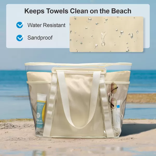Fcolor Waterproof Beach Bags for Women  Machine Washable Travel Tote Bag with Zipper Packable for Beach Cruise SwimIvory  Xl