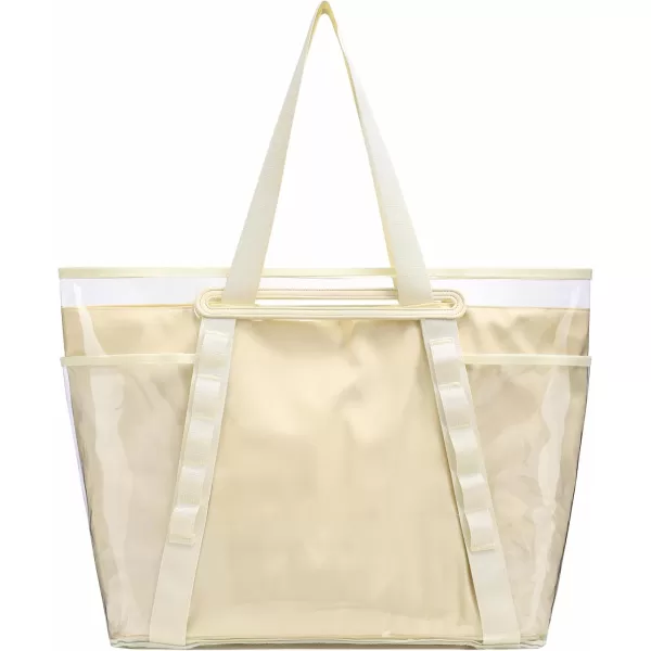 Fcolor Waterproof Beach Bags for Women  Machine Washable Travel Tote Bag with Zipper Packable for Beach Cruise SwimIvory  Xl