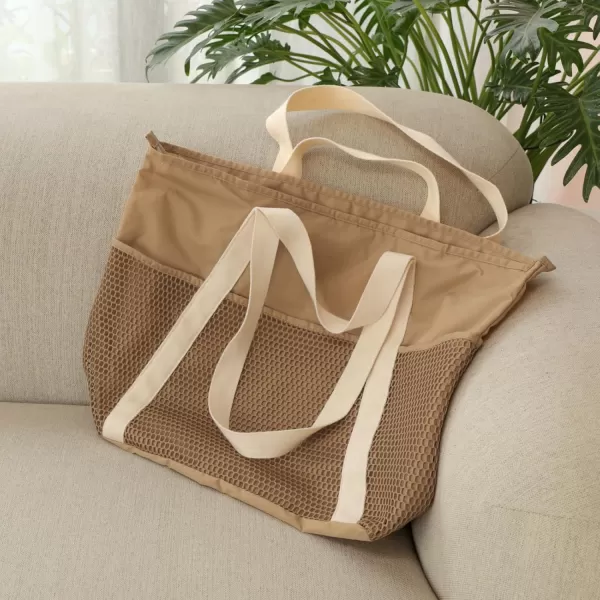 Fcolor Waterproof Beach Bags for Women  Machine Washable Travel Tote Bag with Zipper Packable for Beach Cruise SwimKhaki