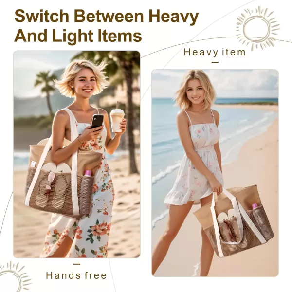 Fcolor Waterproof Beach Bags for Women  Machine Washable Travel Tote Bag with Zipper Packable for Beach Cruise SwimKhaki