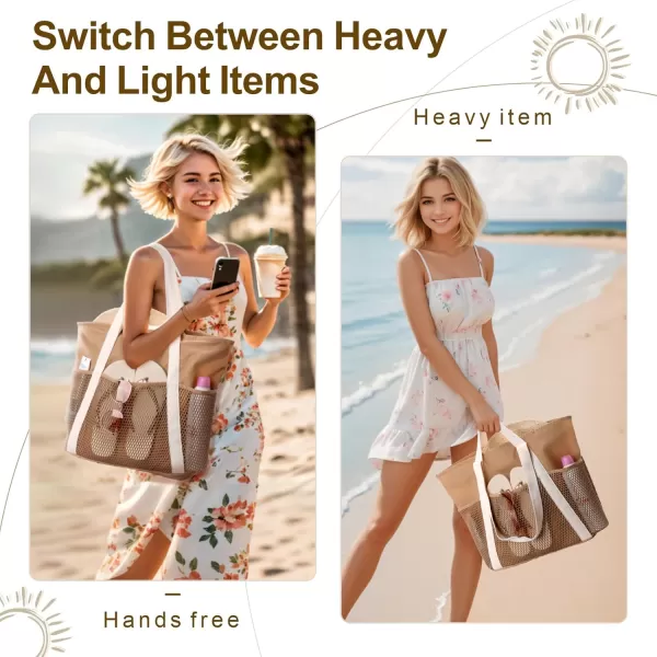 Fcolor Waterproof Beach Bags for Women  Machine Washable Travel Tote Bag with Zipper Packable for Beach Cruise SwimKhaki  Large