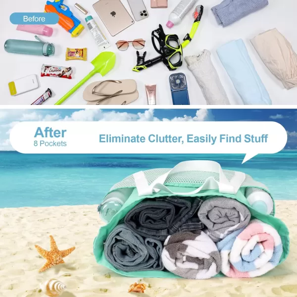 Fcolor Waterproof Beach Bags for Women  Machine Washable Travel Tote Bag with Zipper Packable for Beach Cruise SwimMint Green