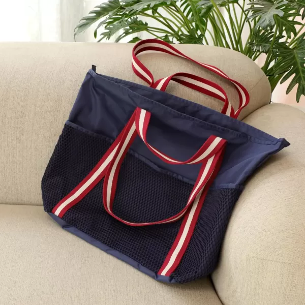 Fcolor Waterproof Beach Bags for Women  Machine Washable Travel Tote Bag with Zipper Packable for Beach Cruise SwimNavy Blue