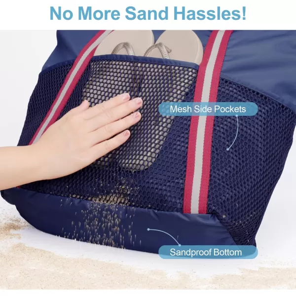 Fcolor Waterproof Beach Bags for Women  Machine Washable Travel Tote Bag with Zipper Packable for Beach Cruise SwimNavy Blue
