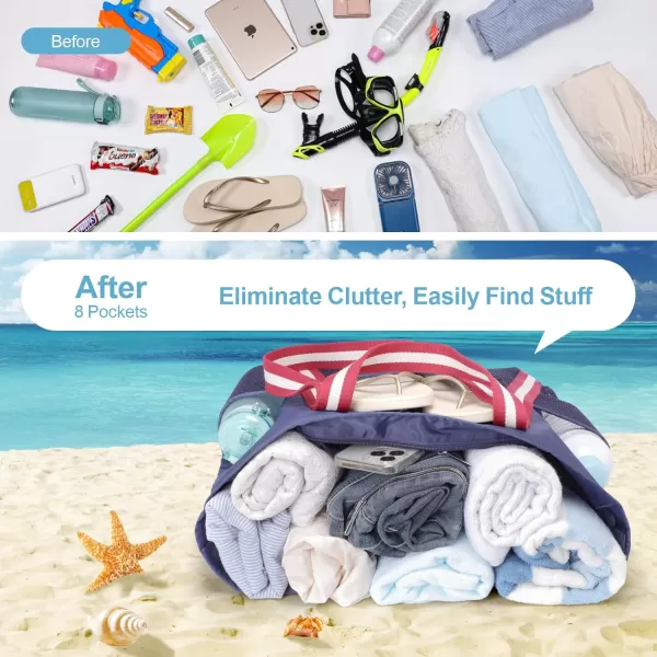 Fcolor Waterproof Beach Bags for Women  Machine Washable Travel Tote Bag with Zipper Packable for Beach Cruise SwimNavy Blue