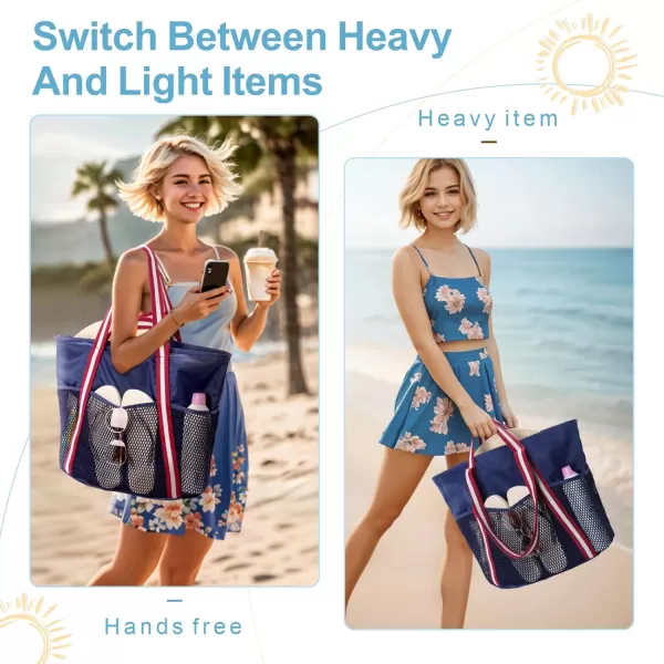 Fcolor Waterproof Beach Bags for Women  Machine Washable Travel Tote Bag with Zipper Packable for Beach Cruise SwimNavy Blue