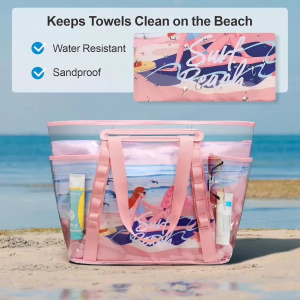 Fcolor Waterproof Beach Bags for Women  Machine Washable Travel Tote Bag with Zipper Packable for Beach Cruise SwimPink