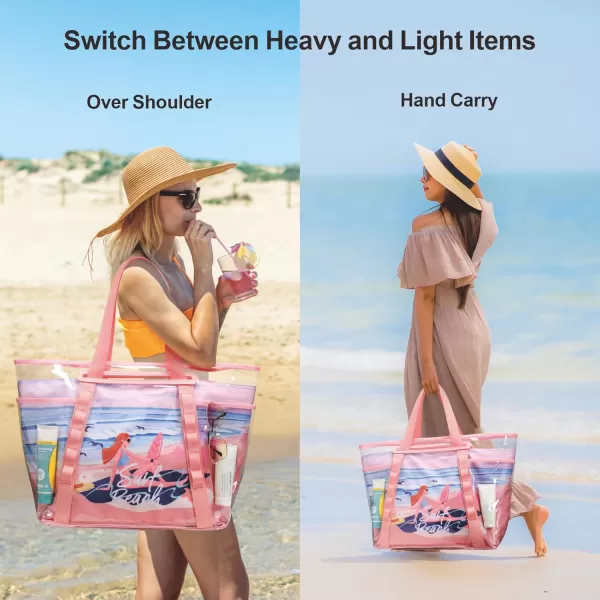 Fcolor Waterproof Beach Bags for Women  Machine Washable Travel Tote Bag with Zipper Packable for Beach Cruise SwimPink