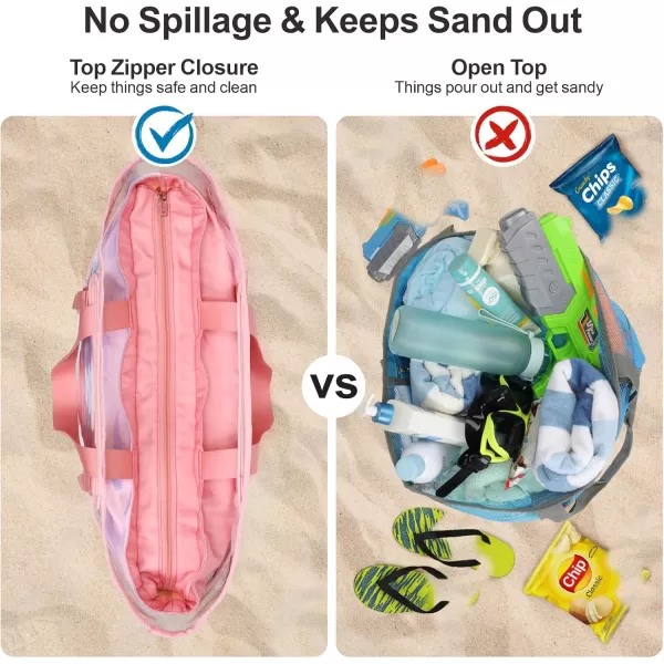Fcolor Waterproof Beach Bags for Women  Machine Washable Travel Tote Bag with Zipper Packable for Beach Cruise SwimPink