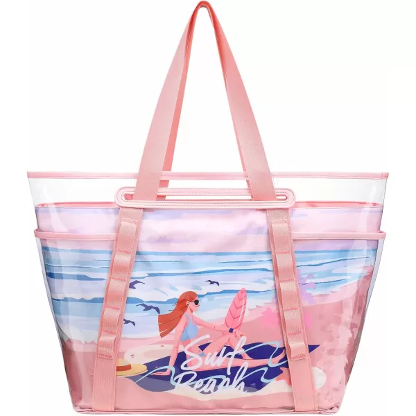 Fcolor Waterproof Beach Bags for Women  Machine Washable Travel Tote Bag with Zipper Packable for Beach Cruise SwimPink
