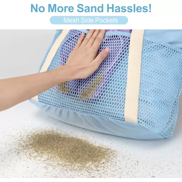 Fcolor Waterproof Beach Bags for Women  Machine Washable Travel Tote Bag with Zipper Packable for Beach Cruise SwimSky Blue