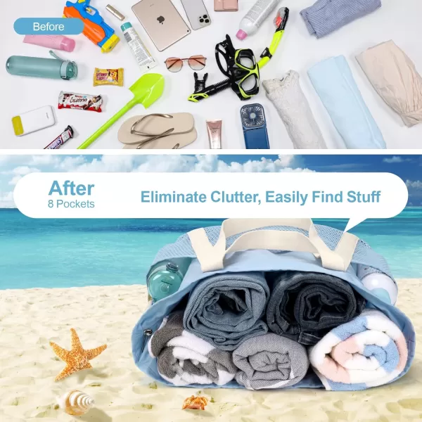 Fcolor Waterproof Beach Bags for Women  Machine Washable Travel Tote Bag with Zipper Packable for Beach Cruise SwimSky Blue