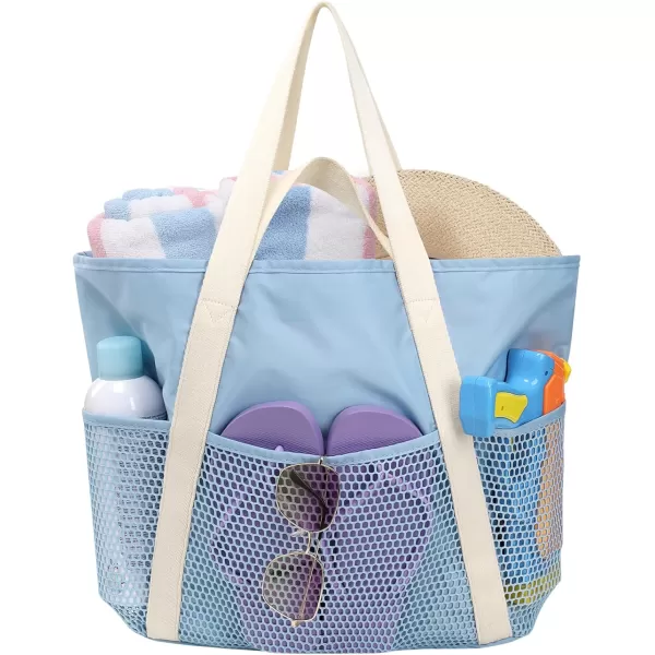 Fcolor Waterproof Beach Bags for Women  Machine Washable Travel Tote Bag with Zipper Packable for Beach Cruise SwimSky Blue