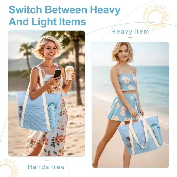 Fcolor Waterproof Beach Bags for Women  Machine Washable Travel Tote Bag with Zipper Packable for Beach Cruise SwimSky Blue