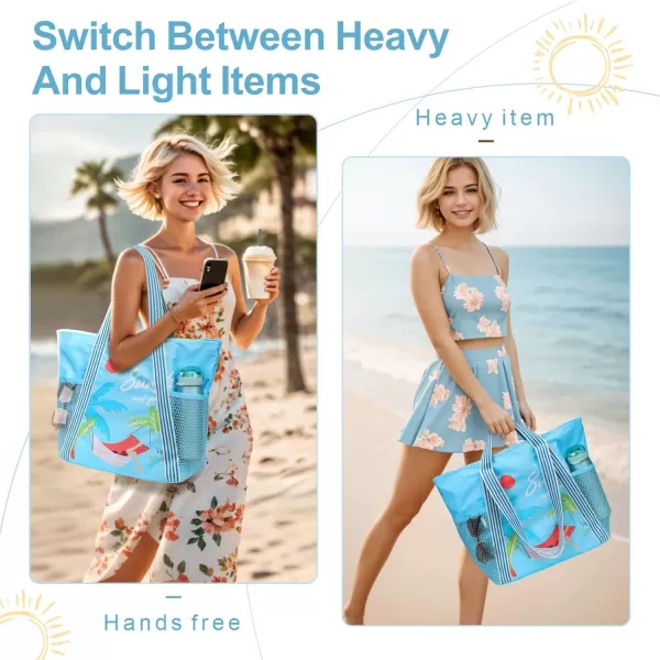 Fcolor Waterproof Beach Bags for Women  Machine Washable Travel Tote Bag with Zipper Packable for Beach Cruise SwimSunshine