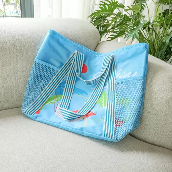 Fcolor Waterproof Beach Bags for Women  Machine Washable Travel Tote Bag with Zipper Packable for Beach Cruise SwimSunshine
