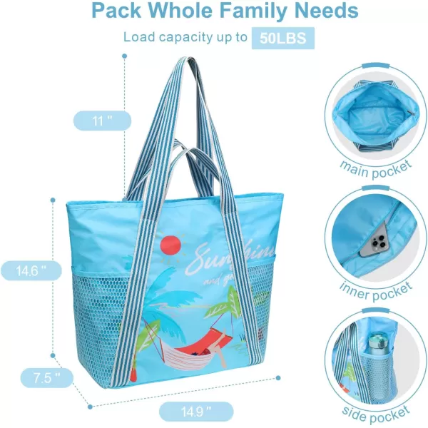 Fcolor Waterproof Beach Bags for Women  Machine Washable Travel Tote Bag with Zipper Packable for Beach Cruise SwimSunshine