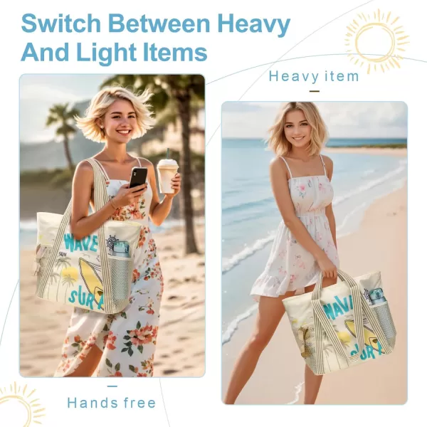 Fcolor Waterproof Beach Bags for Women  Machine Washable Travel Tote Bag with Zipper Packable for Beach Cruise SwimWave