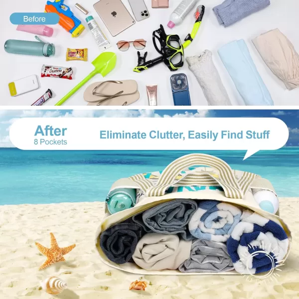 Fcolor Waterproof Beach Bags for Women  Machine Washable Travel Tote Bag with Zipper Packable for Beach Cruise SwimWave