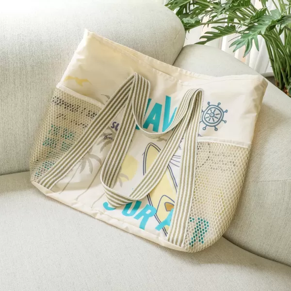 Fcolor Waterproof Beach Bags for Women  Machine Washable Travel Tote Bag with Zipper Packable for Beach Cruise SwimWave