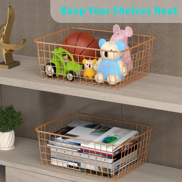Wire Storage Basket Fcolor 6 Pack Multi Size Metal Baskets for Storage Organizer for Pantry Shelf Freezer Kitchen Cabinet Bathroom Rose GoldRose Gold