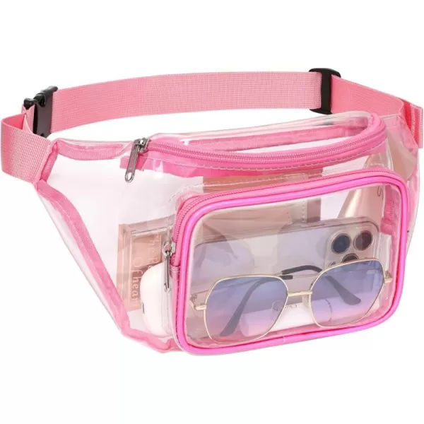 Clear Fanny Pack Stadium Approved  Fcolor See Through Fanny Pack for Women Men with Adjustable Belt Fashion Transparent Waist Bag for Concert Sports Events Airport PinkRose Pink