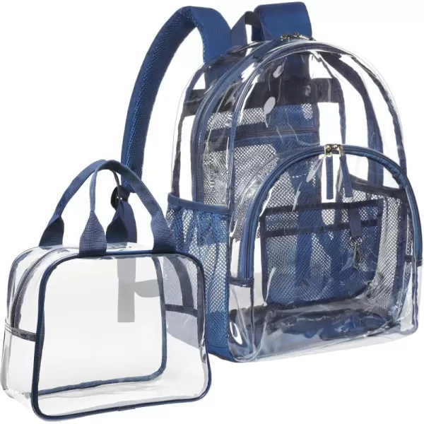 Fcolor Clear Backpack Heavy Duty  Large Clear Backpacks for School PVC Transparent Bookbag for Students Work TravelC2set of 2blue