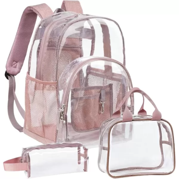 Fcolor Clear Backpack Heavy Duty  Large Clear Backpacks for School PVC Transparent Bookbag for Students Work TravelC4set of 3nude Pink