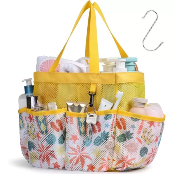 Fcolor Mesh Shower Caddy Portable Upgrade Deeper 7 Pockets Basket Bag Tote for College Dorm Room Toiletry Bathroom Essentials Gym Camp Quick Dry 2 handles with S Hook BlackL  Yellow Beach