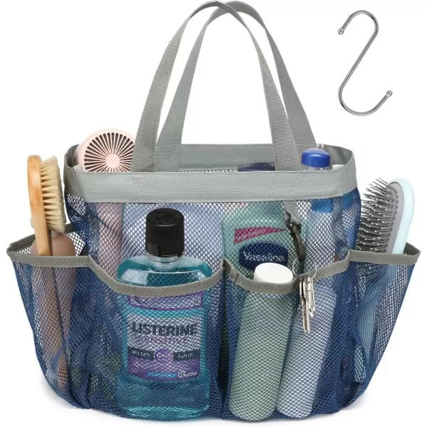 Fcolor Mesh Shower Caddy Portable Upgrade Deeper 7 Pockets Basket Bag Tote for College Dorm Room Toiletry Bathroom Essentials Gym Camp Quick Dry 2 handles with S Hook Black1 Pack Blue