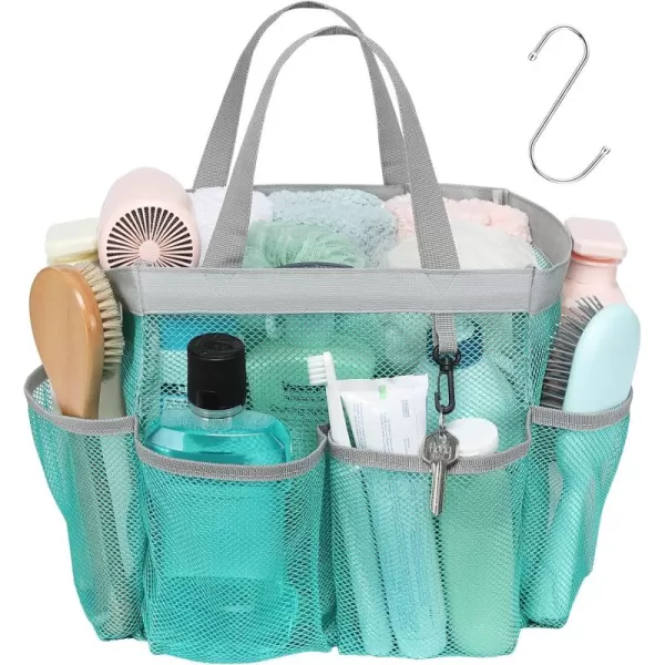 Fcolor Mesh Shower Caddy Portable Upgrade Deeper 7 Pockets Basket Bag Tote for College Dorm Room Toiletry Bathroom Essentials Gym Camp Quick Dry 2 handles with S Hook Black1 Pack Mint Green