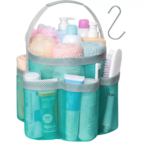 Fcolor Mesh Shower Caddy Portable Upgrade Deeper 7 Pockets Basket Bag Tote for College Dorm Room Toiletry Bathroom Essentials Gym Camp Quick Dry 2 handles with S Hook Black1 Pack L Mint Green