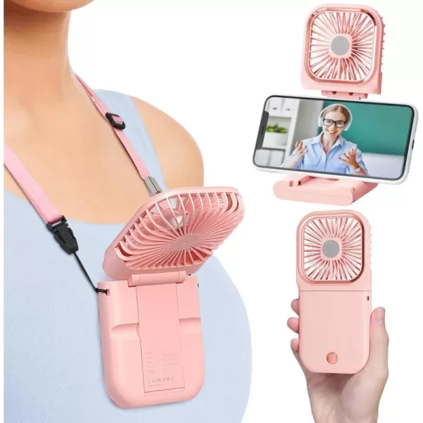 Fcolor Portable Hand Held Fan  Personal Fan with Phone Holder Power Bank Rechargeable Handheld Mini Fan 3 Speed Adjustable Small Mini Fan for Summer Travel Outdoor Beach College Concert EssentialsUpgrade Pink