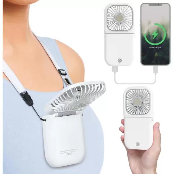 Fcolor Portable Hand Held Fan  Personal Fan with Phone Holder Power Bank Rechargeable Handheld Mini Fan 3 Speed Adjustable Small Mini Fan for Summer Travel Outdoor Beach College Concert EssentialsWhite