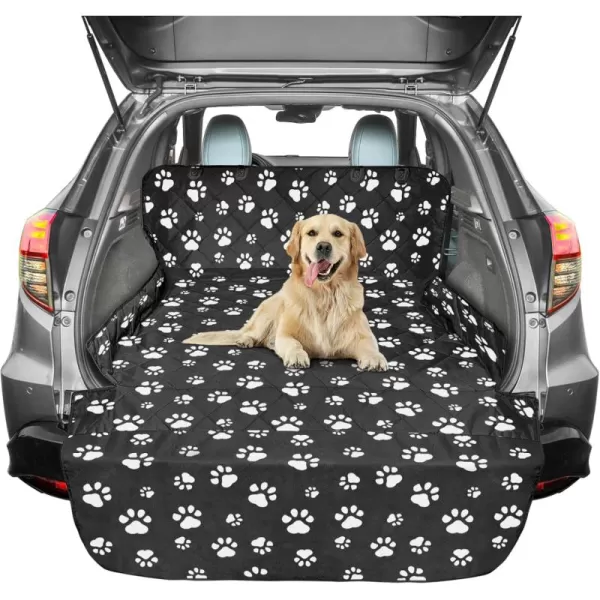 Fcolor SUV Cargo Liner for Dogs Water Resistant Pet Cover Dog Seat Mat SUVs Sedans Vans with Bumper Flap Protector NonSlip Large Size Universal Fit BlackPaw Print
