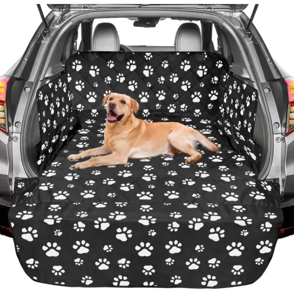 Fcolor SUV Cargo Liner for Dogs  Waterproof Pet Cargo Liner with Side Flaps Comfort Dog Cargo Cover with Bumper Flap Scrachproof NonSlip Large Size Universal Fit SUVs Sedans Trunks Vans BlackWith Side Flaps  Paw Black