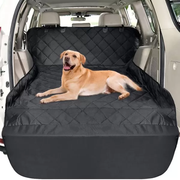 Fcolor SUV Cargo Liner for Dogs  Waterproof Pet Cargo Liner with Side Flaps Comfort Dog Cargo Cover with Bumper Flap Scrachproof NonSlip Large Size Universal Fit SUVs Sedans Trunks Vans BlackBasic  Black
