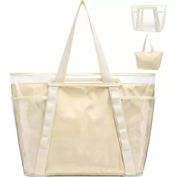 Fcolor Waterproof Beach Bags for Women  Machine Washable Travel Tote Bag with Zipper Packable for Beach Cruise SwimIvory  Xl
