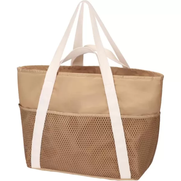 Fcolor Waterproof Beach Bags for Women  Machine Washable Travel Tote Bag with Zipper Packable for Beach Cruise SwimKhaki  Large