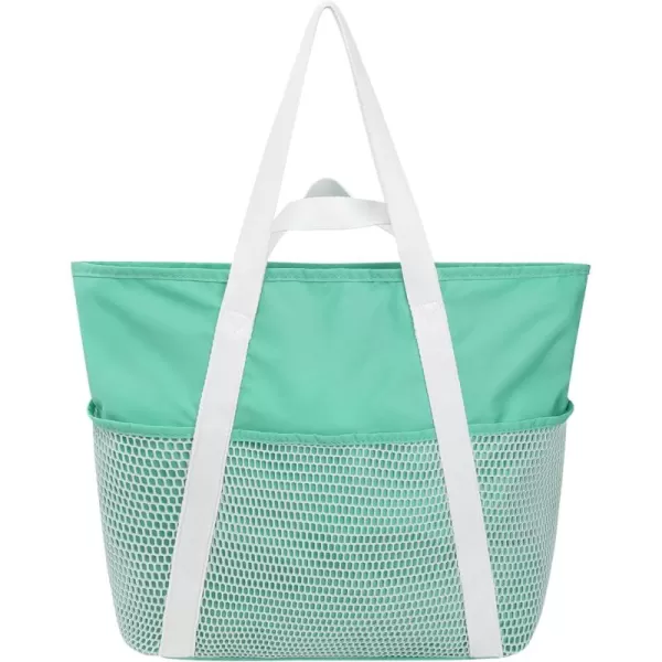 Fcolor Waterproof Beach Bags for Women  Machine Washable Travel Tote Bag with Zipper Packable for Beach Cruise SwimMint Green