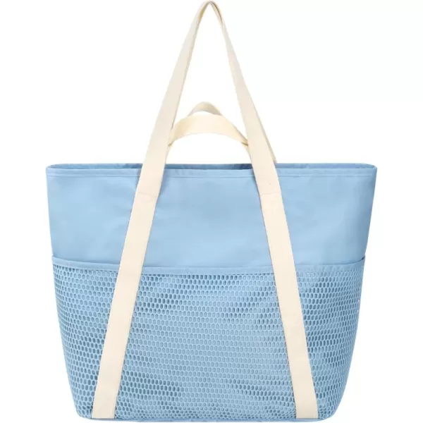 Fcolor Waterproof Beach Bags for Women  Machine Washable Travel Tote Bag with Zipper Packable for Beach Cruise SwimSky Blue