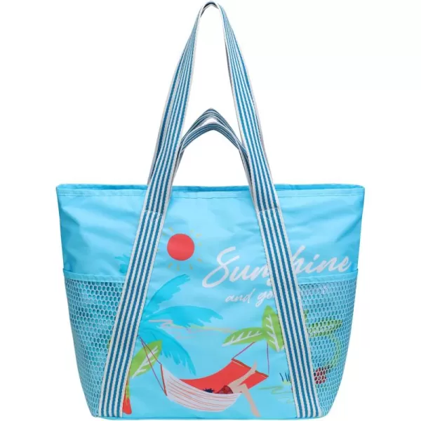 Fcolor Waterproof Beach Bags for Women  Machine Washable Travel Tote Bag with Zipper Packable for Beach Cruise SwimSunshine