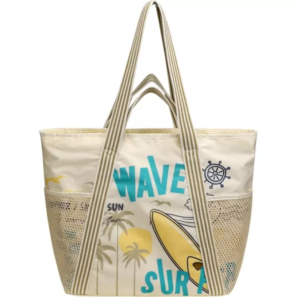 Fcolor Waterproof Beach Bags for Women  Machine Washable Travel Tote Bag with Zipper Packable for Beach Cruise SwimWave