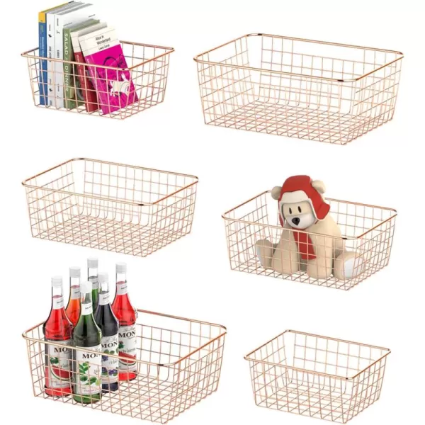 Wire Storage Basket Fcolor 6 Pack Multi Size Metal Baskets for Storage Organizer for Pantry Shelf Freezer Kitchen Cabinet Bathroom Rose GoldRose Gold