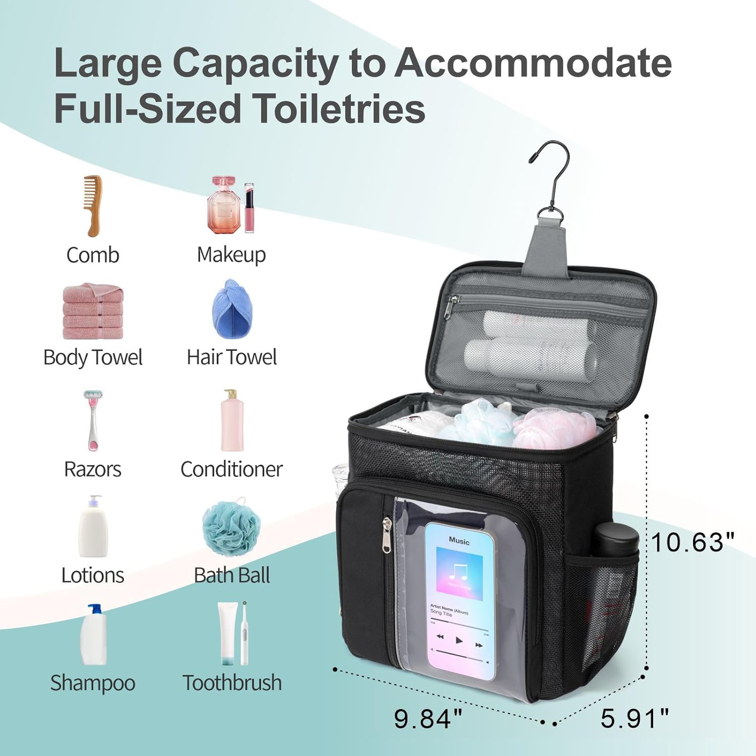 Fcolor College Dorm Essentials for Guys  Shower Caddy Portable with Hooks Study QuickDry Shower Caddy for Dorm Travel Essentials WaterResistant with Multiple Pockets for Easy Access GreyBlack