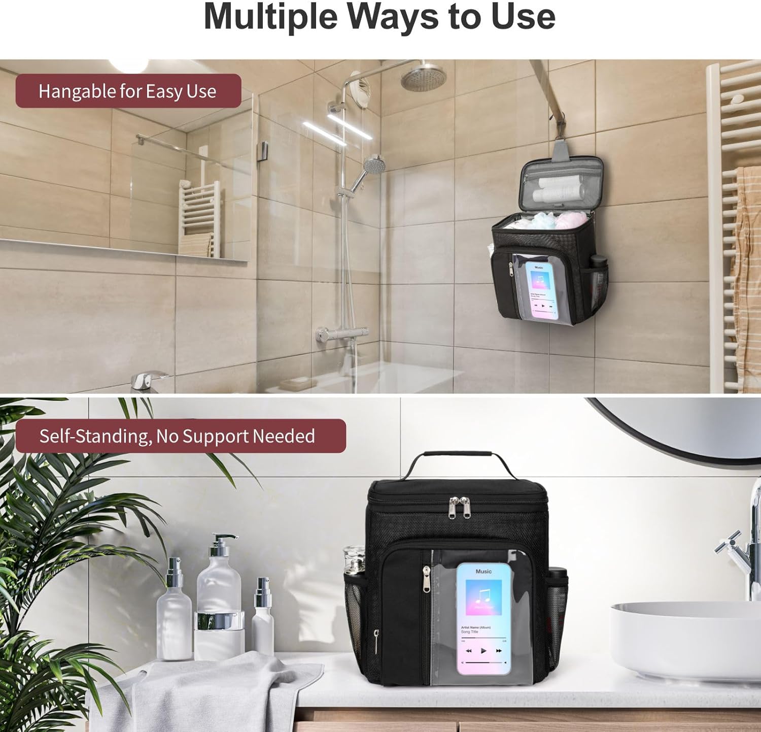 Fcolor Shower Caddy Portable  College Dorm Essentials for Guys with Hooks QuickDry Shower Caddy for Dorm Travel Essentials WaterResistant with Multiple Pockets for Easy Access BlackBlack