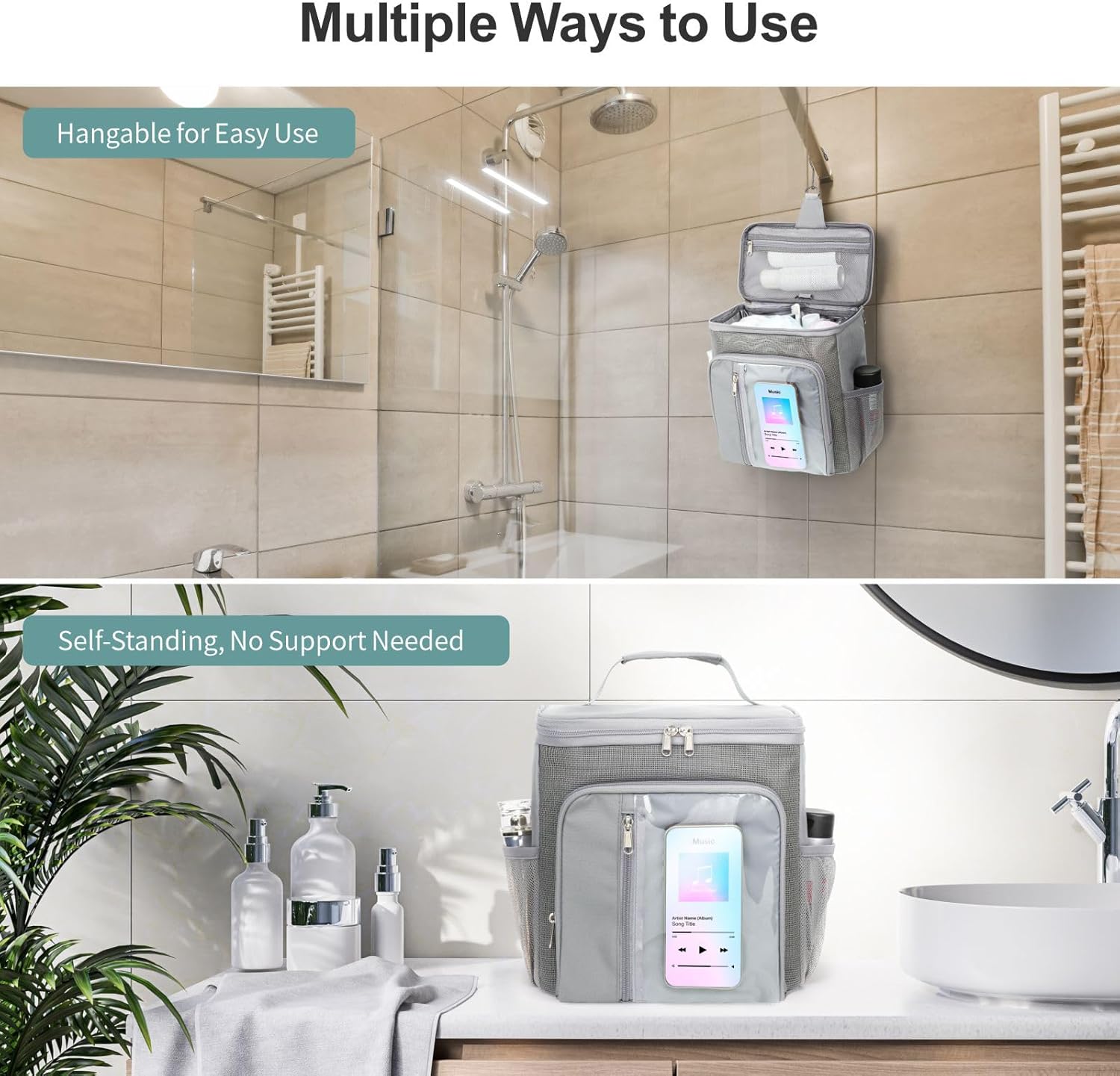 Fcolor Shower Caddy Portable  College Dorm Essentials for Guys with Hooks QuickDry Shower Caddy for Dorm Travel Essentials WaterResistant with Multiple Pockets for Easy Access BlackBeautiful Grey