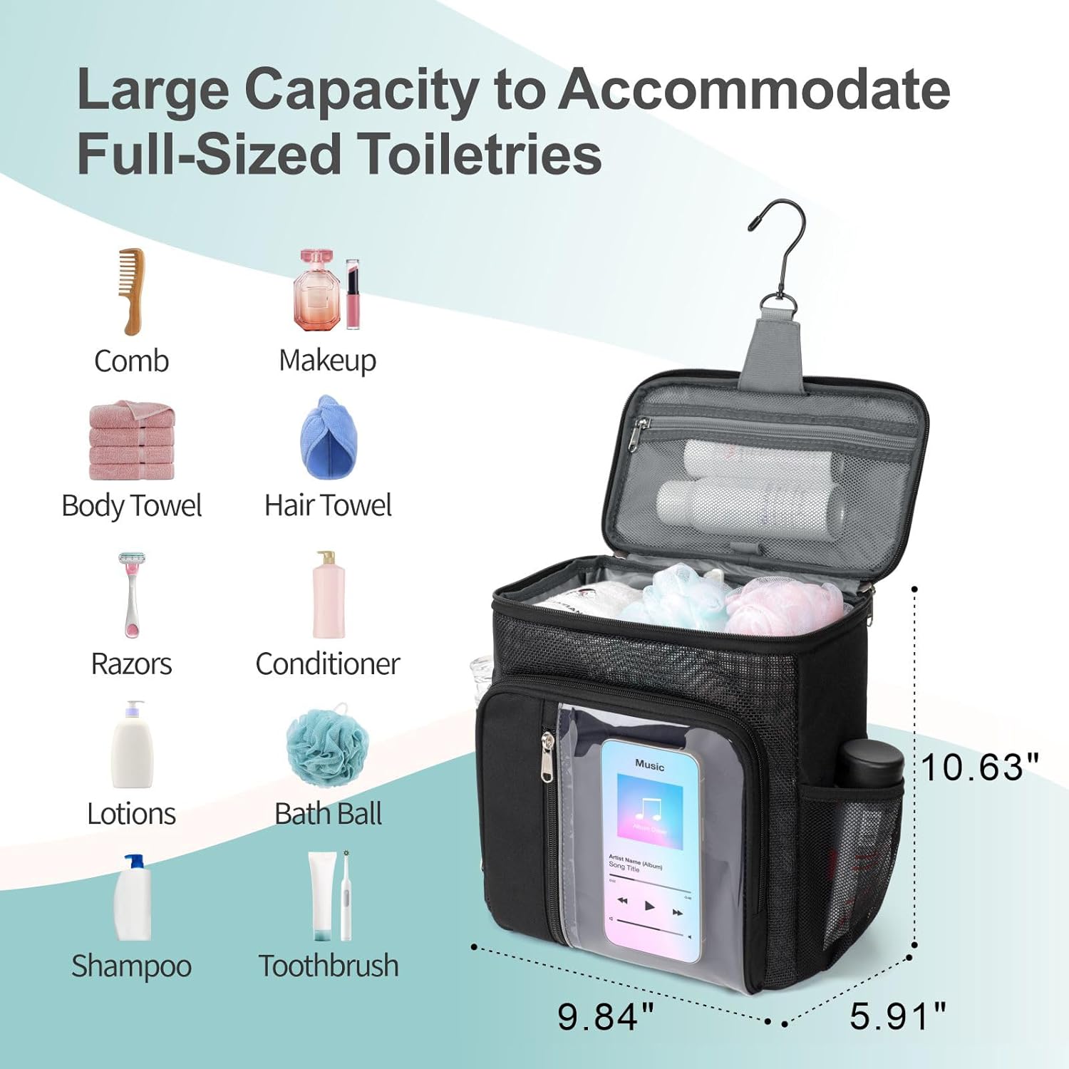 Fcolor Shower Caddy Portable  College Dorm Essentials for Guys with Hooks QuickDry Shower Caddy for Dorm Travel Essentials WaterResistant with Multiple Pockets for Easy Access BlackBlack